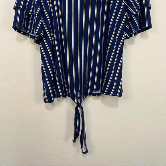 TRY THIS Short Ruffled Sleeve Striped Blouse Tie Front Plus Size 2X - Picture 6 of 9